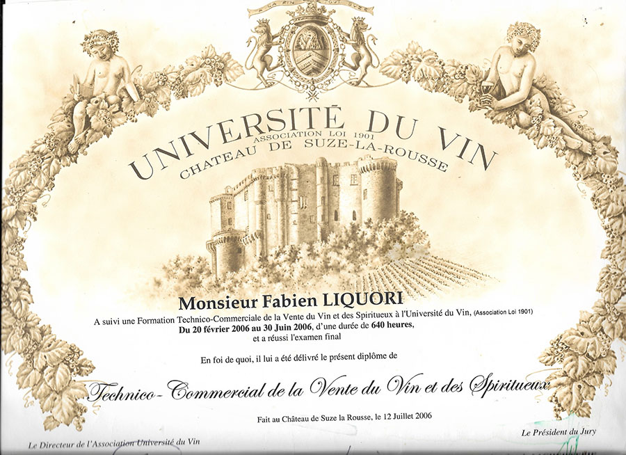 Diplome Vente Vin Suze La Rousse